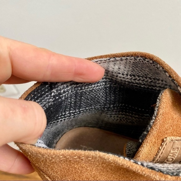 TOMS Desert Chestnut Suede Wedge Ankle Boots | Lace-Up Plaid Lined - Picture 13 of 14